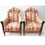 A pair of 19thC Continental mahogany kilim like covered upholstered chairs 39 1/2" high