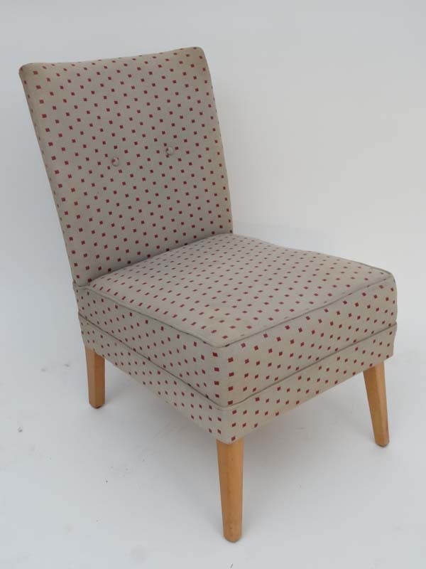 Vintage Retro : a contemporary 1950's style low squared form nursing chair with cloth upholstery and