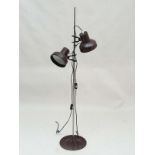 Vintage Retro :  A Finnish Lival ' Standard Lamp ' with 2 directional lights in a brown outer finish