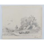 Manner of John Sell Cotman,
Pencil on paper XVIII/ XIX,
Partridge on a track with a traveller on a