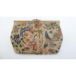 An early 20thC ladies evening bag depicting embroidered Chinese figure , mythical birds and