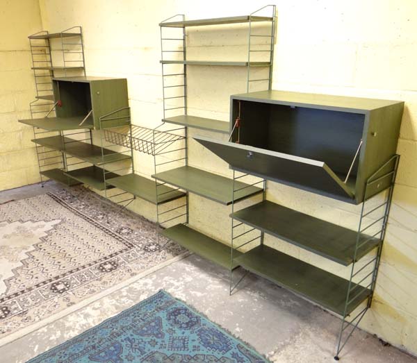 Vintage retro : A Green Ladderax  style , 5 division Modular set of wall shelves with magazine - Image 4 of 6