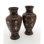 A  pair of  cloisonne vases of hexagonal baluster form with gold stone like decoration 5 1/2"