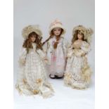 A group of 3 China headed porcelain dolls . To include an Alberon dolls '' Sophie '', a Leonardo