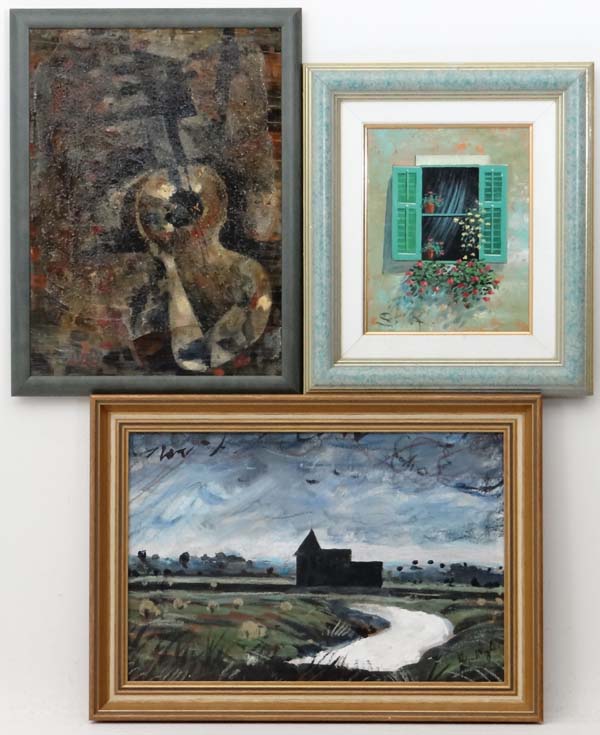 John Doyle XX,
Mixed media,
 A church in landscape,
Signed lower right together with 2 other