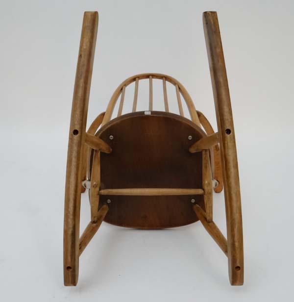 Vintage Retro : a British Ercol 1960 elm and beech ( blonde) Windsor Fireside rocking chair , on - Image 5 of 5