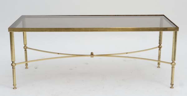 Vintage Retro : a Maison Jansen , Paris brass and glass designer coffee table  with bow shaped - Image 3 of 3