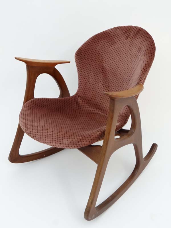 Vintage Retro : a Danish PF teak rocking armchair attributed to the designer  Vladimir Kagan or - Image 4 of 6