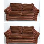 Vintage Retro : a pair of contemporary generous 2 seat sofas (Abbey )with stripped upholstery ( Eros