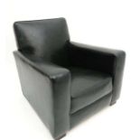 Vintage Retro : an early (1940's) ' Bouyant ' squared Club Armchair with dark vinyl ( faux