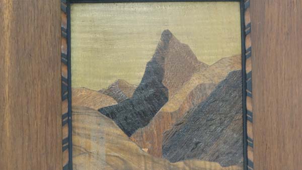 Rowley parquetry panel : A panel entitled ' Alpine Night ' bearing A J Rowley , the Rowley Gallery - Image 4 of 5