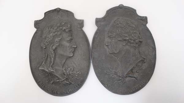 A pair of 19thC handed cast oval reliefs of the notable late 18thC poets Johann Wolfgan Von Goethe (