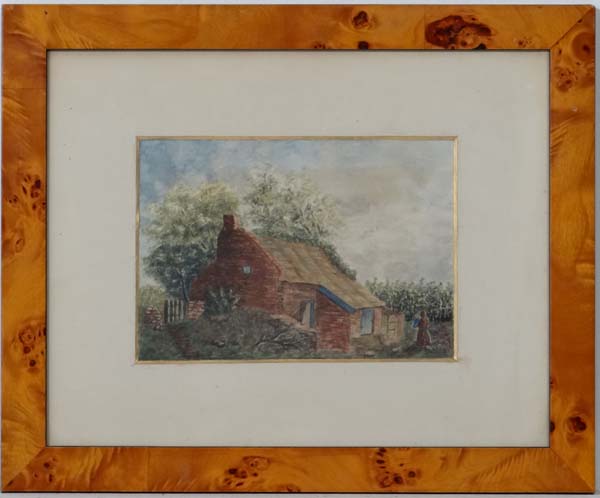 H Stonely 1872,
Watercolour,
Figure and a country cottage,
Signed and dated lower right,
6 1/8 x 6