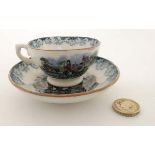 A c 1850 '' Windsor '' pattern child's transfer printer cup and saucer with hand finished details.