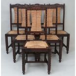 A set 6 oak dining chairs with rush wrapped back splat and envelope shaped seat  CONDITION: Please