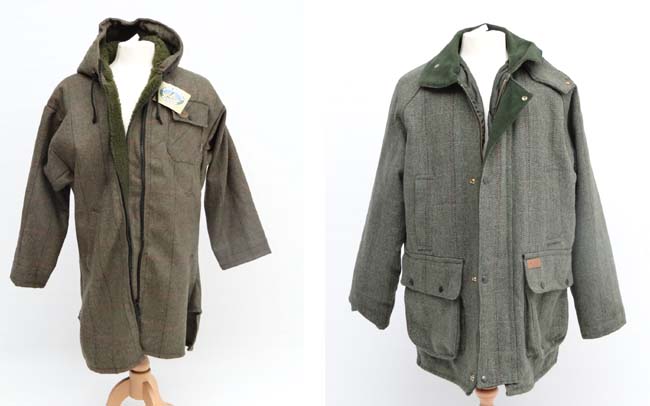 Country clothing : A tweed shooting coat by Open Air Countrywear , size L , padded diamond quilt