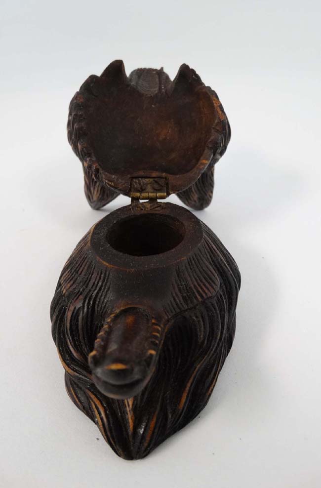 Contemporary Black Forest ; An inkwell in the form of a hinged lidded fox head 3 1/4" high - Image 3 of 6