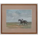 Denis Aldridge (1898-1985) Equine School,
Watercolour.
Exercising a racehorse on a Yorkshire Moor,