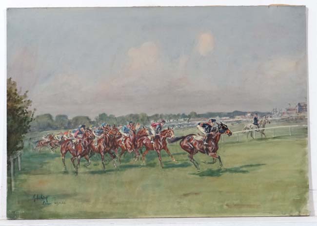 John Gregory King (1929-)
Watercolour and Gouache
' Benroy leading the field at the Epson Derby 1968