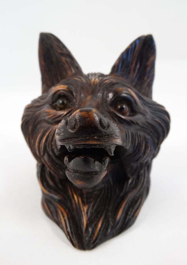 Contemporary Black Forest ; An inkwell in the form of a hinged lidded fox head 3 1/4" high - Image 6 of 6