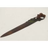 Letter opener : a cold painted bronze letter opener with recumbent fox and grape vine decoration ,