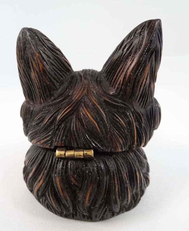 Contemporary Black Forest ; An inkwell in the form of a hinged lidded fox head 3 1/4" high - Image 5 of 6