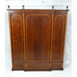 Great Exhibition 1851 : A mahogany and satinwood inlaid break front wardrobe with boxwood and