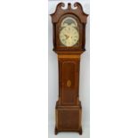 Impressive Satinwood and Walnut Rolling Moon Long case clock :  an 8 day 13" break arch rolling moon