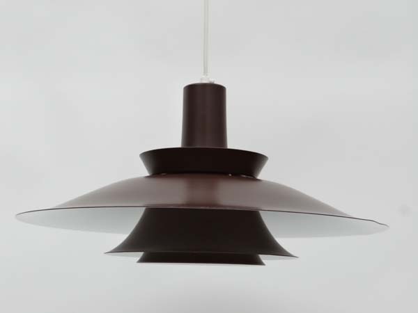Vintage Retro :a Danish brushed brown louvred pendant light with white interior finish , 19 " - Image 2 of 10
