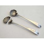 A pair of silver old English pattern salt spoons with shell bowls Hallmarked London 1782 maker James