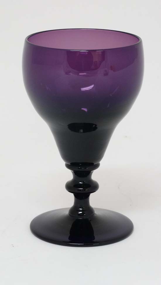 A 19thC amethyst glass  wine glass. Approx 6" tall  CONDITION: Please Note -  we do not make - Image 6 of 10
