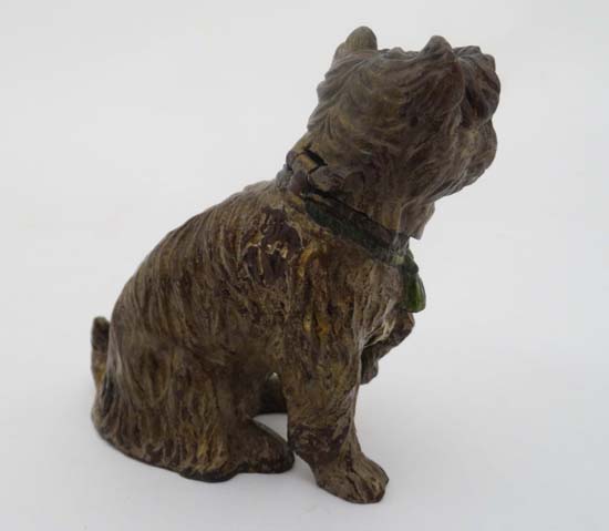 A hand painted cast bronze figure of a sejant terrier dog with tasseled collar and hinged head 3 1/ - Image 16 of 16