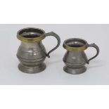 2 Victorian and later pewter and brass tankards by W R Loftus, one a half pint measure, the other