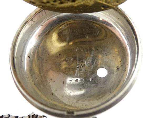 Verge Pocket watch : ' Pearson , Louth '. A hallmarked Silver key wind pocket watch with ornate - Image 7 of 21