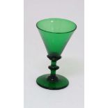 A rare set of 10 c. 1825 green glass wine glasses with conical bowls and knopped stems. Approx 4 3/
