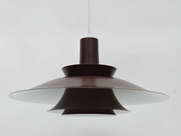 Vintage Retro :a Danish brushed brown louvred pendant light with white interior finish , 19 " - Image 4 of 10