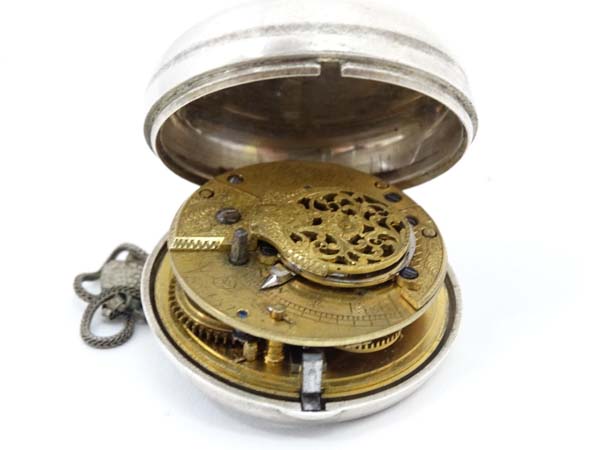 Verge Pocket watch : ' Pearson , Louth '. A hallmarked Silver key wind pocket watch with ornate - Image 6 of 21