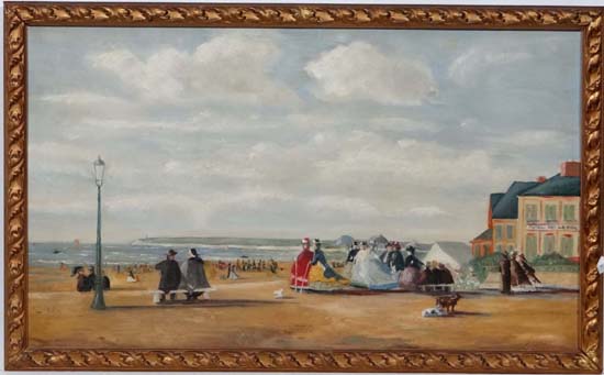 Follower of Boudin , French School
Oil on canvas board
Figures on the beach
Indistinctly signed