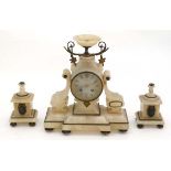 Clock : a Japy Freres French Alabaster Clock set, comprising a Regency style clock and pair of