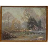 W B Rowe early to mid XX
Oil on panel
The Wood Cutter
Signed lower left
10 1/4 x 13 1/2"
 CONDITION: