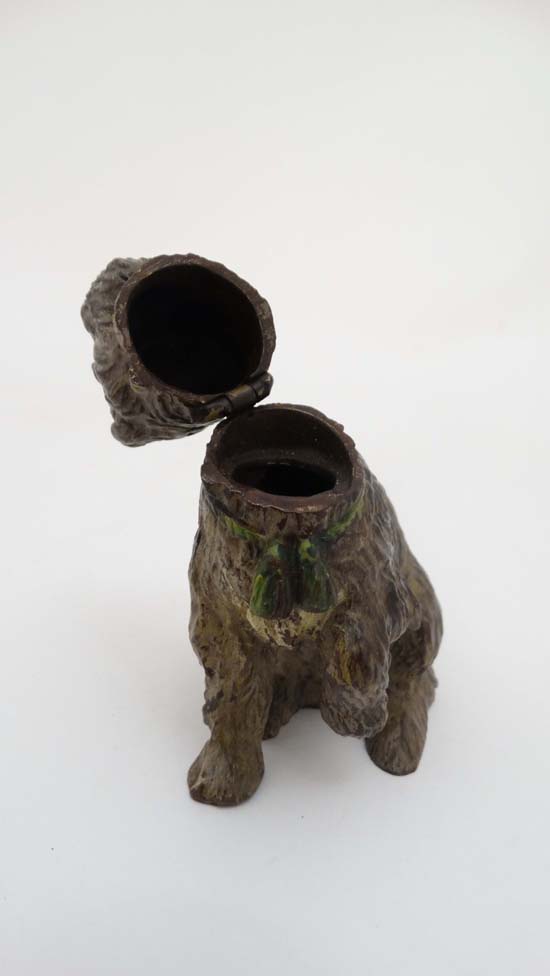 A hand painted cast bronze figure of a sejant terrier dog with tasseled collar and hinged head 3 1/ - Image 14 of 16