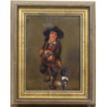 Van Haag Dutch early - Mid XX
Oil on panel
Hurdy - gurdy player with performing dog 
Signed lower