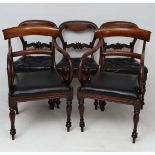 A harlequin set of 6 fining chairs to include 2 early Victorian mahogany carver chars with drop in