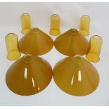 Vintage retro glass shades : A set of 5 amber class dome shaped light shades approx 8 1/2" high