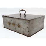 19 th C Strong Box : an unusual combination (lined )steel / Iron safe box / document box  with