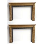 Fire Surrounds : An unusual pair of beech and pine Neo Classical style fire surrounds.  Each