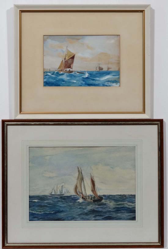 ? H Smith XX
Watercolor and gouche  together with another 
Fishing boat towing a rowing boat 
One