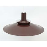 Vintage Retro :a Danish brushed brown louvred pendant light with white interior finish , 19 "