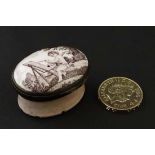 18 th C enamel Box : an oval enamel patch box, the lid opening to reveal a mirror under the lid, the