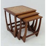 Vintage Retro :  a British  G-Plan nest of 3 tables (no. 3552D) with ceramic tile top inlay circa